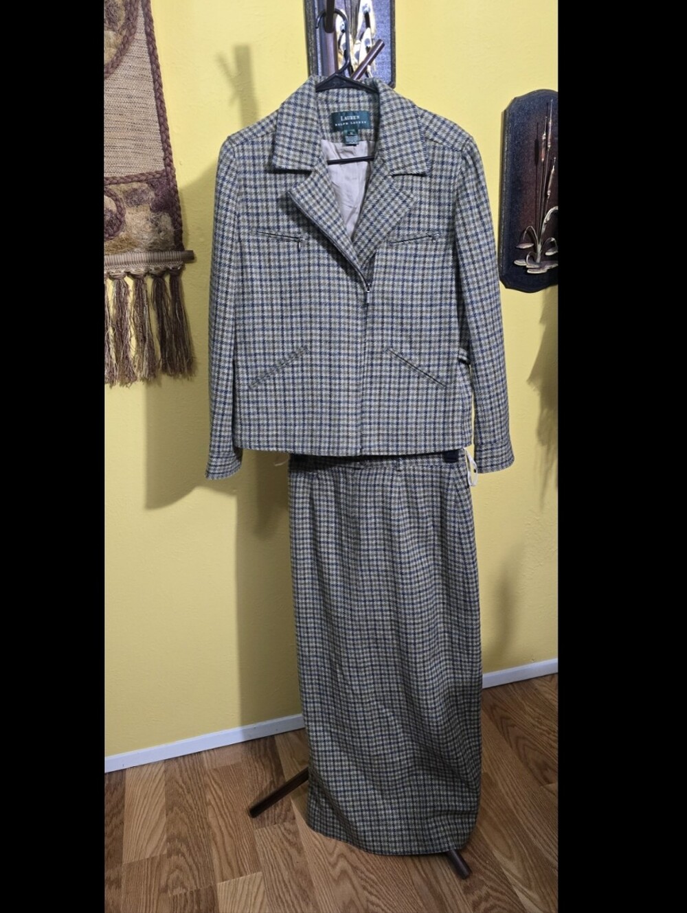 Lauren Ralph Lauren 90s Wool Green Plaid Two-Piece Women's Suit Sz L